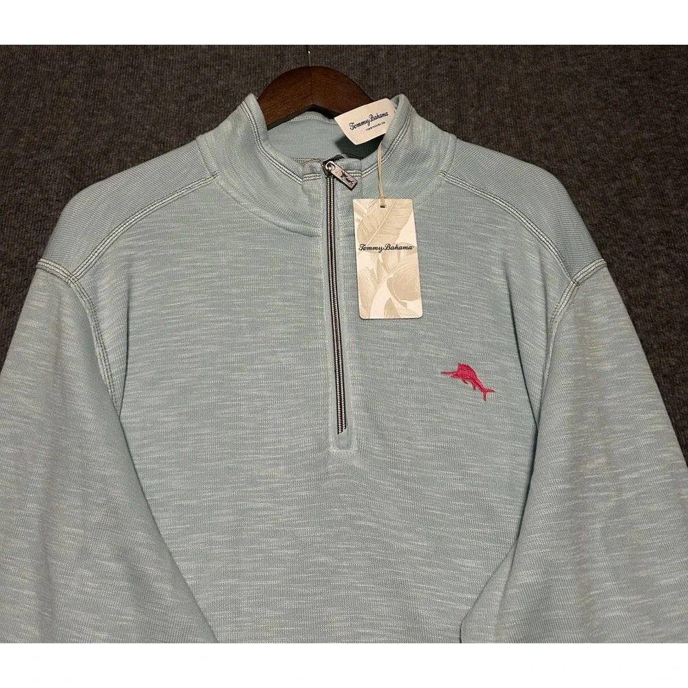Tommy bahama Tobago bay half zip pullover sweater mens light blue XL